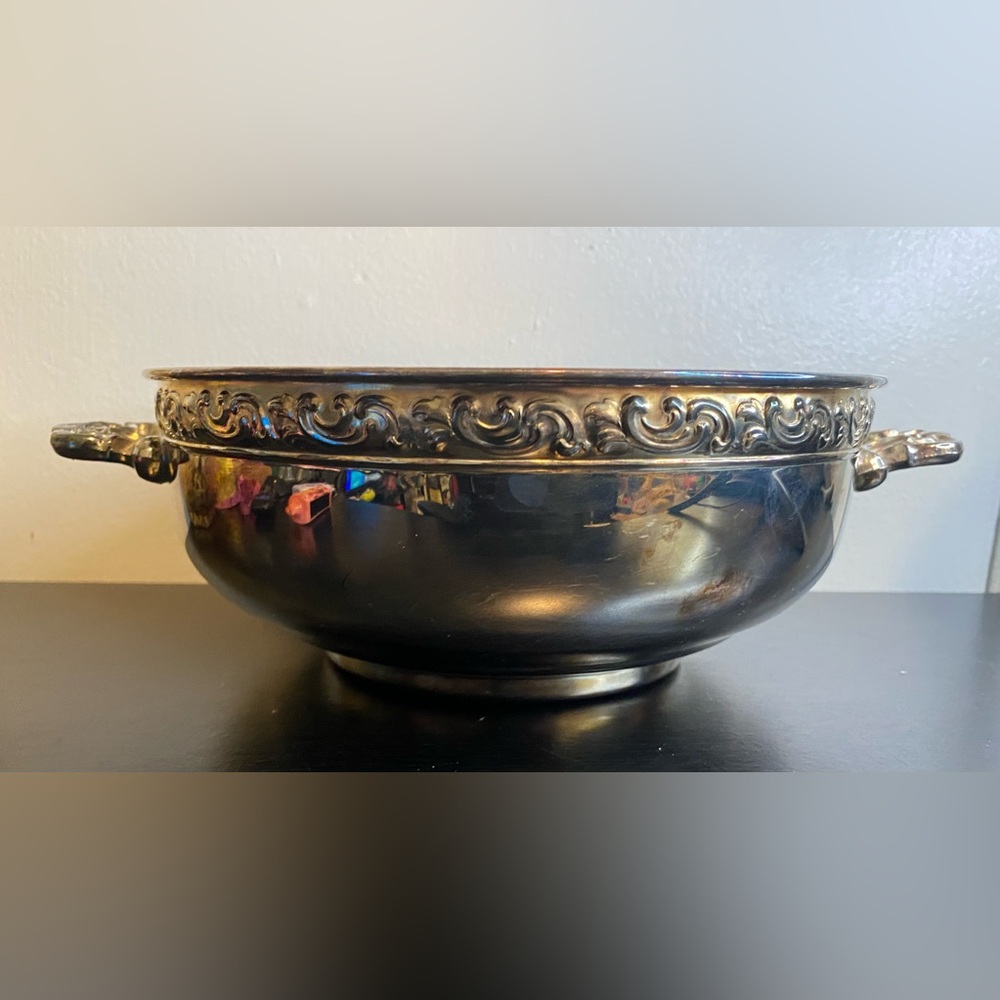 Pilgrim Silverplate Serving Bowl Ornate 8.5 Inch Vintage Patina Detailed